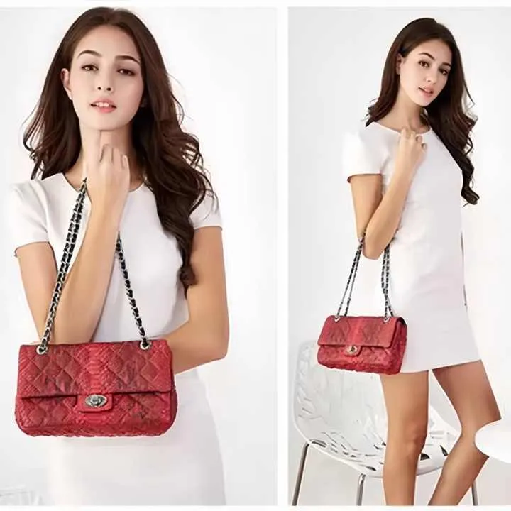 حقيبة نسائية رئيسية كلاسيكية فاخرة للنساء - Women's Classic Luxury Key Bag Genuine Snakeskin Quilted