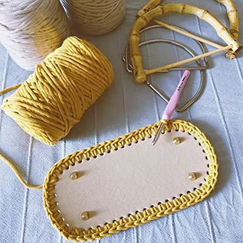 1 Pc DIY Bags Bottom Mat Pad Crochet Bags Bottom with Holes for DIY Bag Making (Apricot, Oval 1.97"×7")