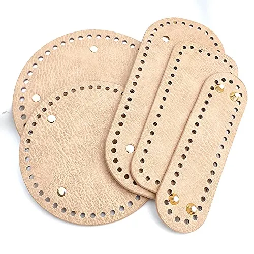 1 Pc DIY Bags Bottom Mat Pad Crochet Bags Bottom with Holes for DIY Bag Making (Apricot, Oval 1.97"×7")