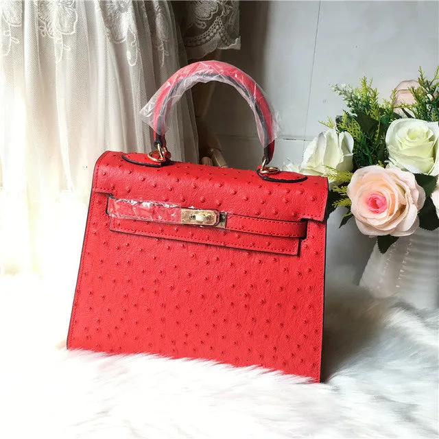 2019 new genuine leather luxury design handbag Keyy ostrich grain cowhide women's bag Original leather shoulder diagonal package