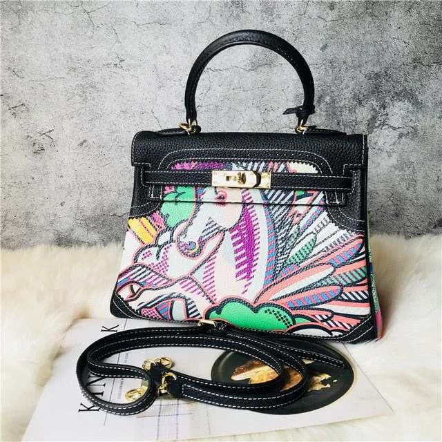 2019 new genuine leather luxury design handbag Keyy ostrich grain cowhide women's bag Original leather shoulder diagonal package