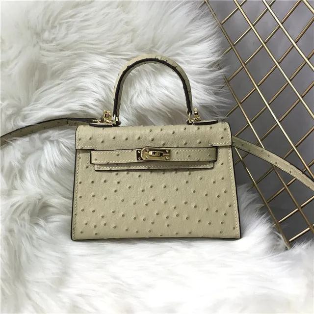 2019 new genuine leather luxury design handbag Keyy ostrich grain cowhide women's bag Original leather shoulder diagonal package