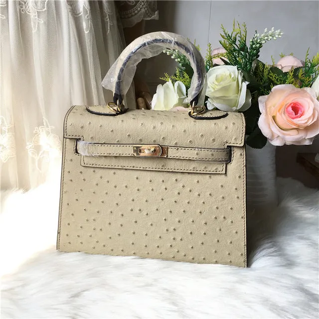 2019 new genuine leather luxury design handbag Keyy ostrich grain cowhide women's bag Original leather shoulder diagonal package