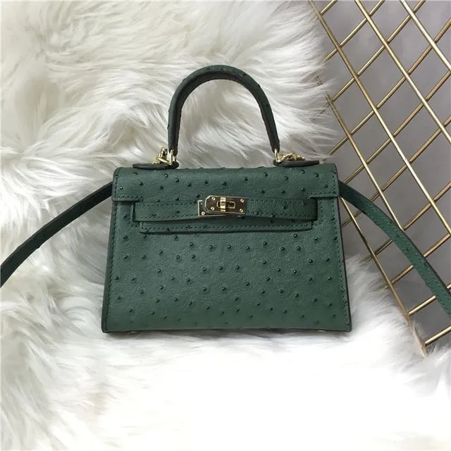 2019 new genuine leather luxury design handbag Keyy ostrich grain cowhide women's bag Original leather shoulder diagonal package
