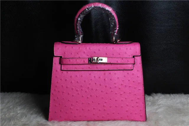 2019 new genuine leather luxury design handbag Keyy ostrich grain cowhide women's bag Original leather shoulder diagonal package