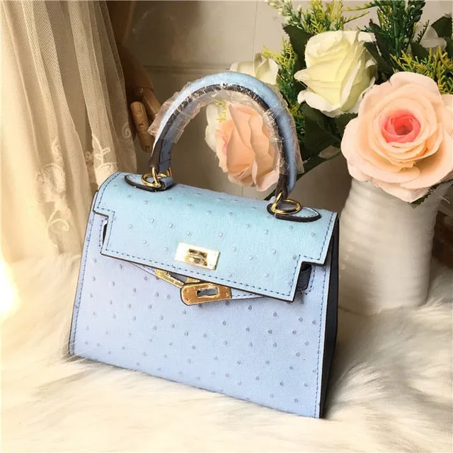 2019 new genuine leather luxury design handbag Keyy ostrich grain cowhide women's bag Original leather shoulder diagonal package