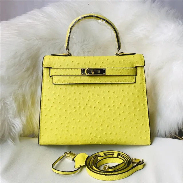 2019 new genuine leather luxury design handbag Keyy ostrich grain cowhide women's bag Original leather shoulder diagonal package