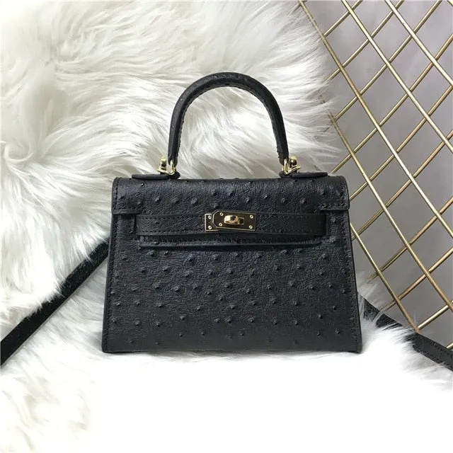2019 new genuine leather luxury design handbag Keyy ostrich grain cowhide women's bag Original leather shoulder diagonal package