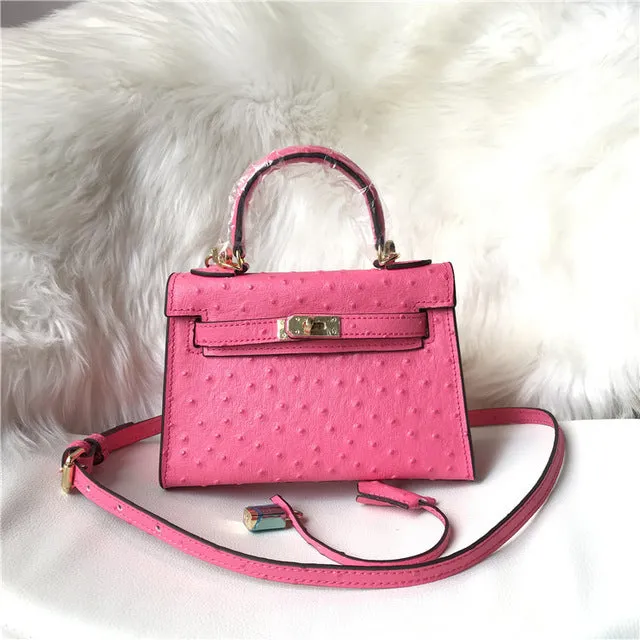 2019 new genuine leather luxury design handbag Keyy ostrich grain cowhide women's bag Original leather shoulder diagonal package