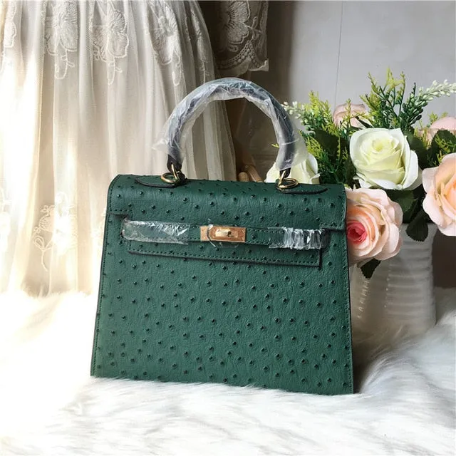 2019 new genuine leather luxury design handbag Keyy ostrich grain cowhide women's bag Original leather shoulder diagonal package
