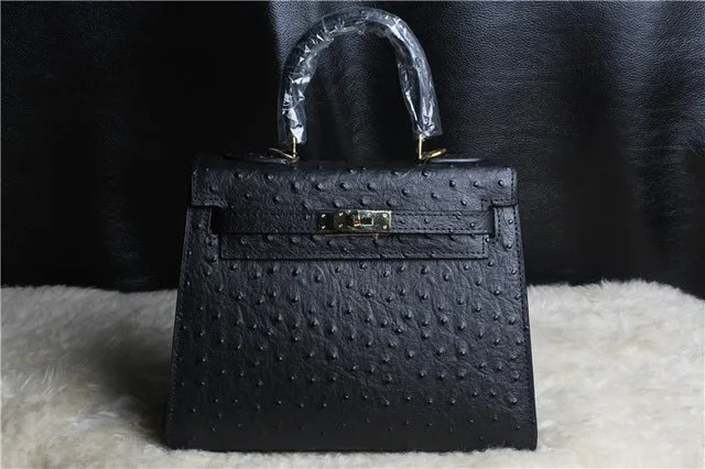2019 new genuine leather luxury design handbag Keyy ostrich grain cowhide women's bag Original leather shoulder diagonal package