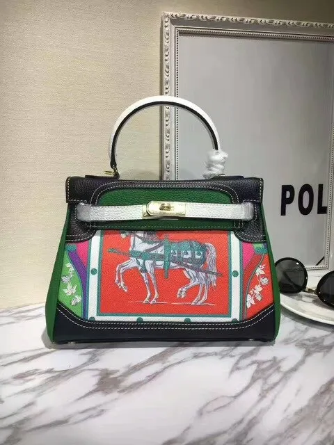 2019 new genuine leather luxury design handbag Keyy ostrich grain cowhide women's bag Original leather shoulder diagonal package