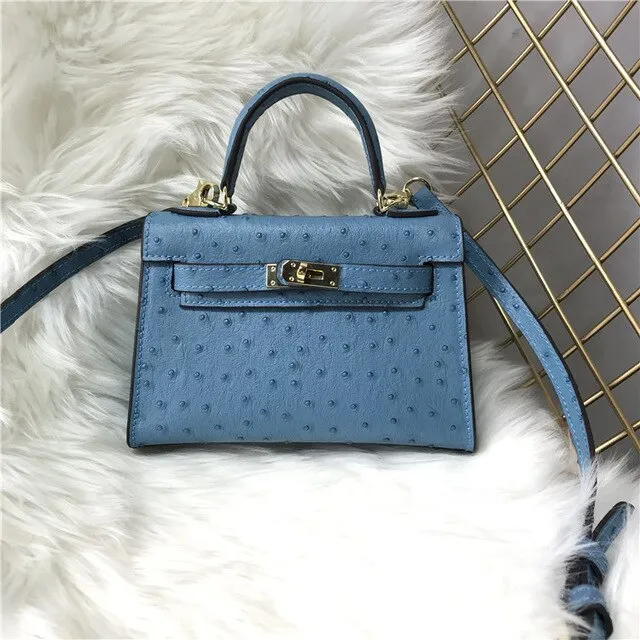 2019 new genuine leather luxury design handbag Keyy ostrich grain cowhide women's bag Original leather shoulder diagonal package