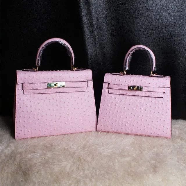 2019 new genuine leather luxury design handbag Keyy ostrich grain cowhide women's bag Original leather shoulder diagonal package