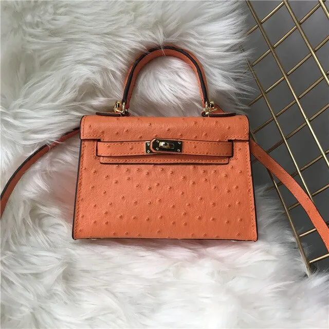 2019 new genuine leather luxury design handbag Keyy ostrich grain cowhide women's bag Original leather shoulder diagonal package