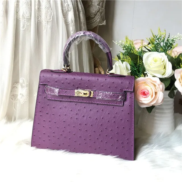 2019 new genuine leather luxury design handbag Keyy ostrich grain cowhide women's bag Original leather shoulder diagonal package