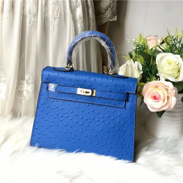 2019 new genuine leather luxury design handbag Keyy ostrich grain cowhide women's bag Original leather shoulder diagonal package