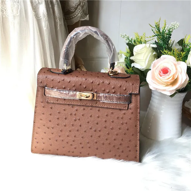 2019 new genuine leather luxury design handbag Keyy ostrich grain cowhide women's bag Original leather shoulder diagonal package