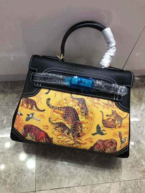 2019 new genuine leather luxury design handbag Keyy ostrich grain cowhide women's bag Original leather shoulder diagonal package