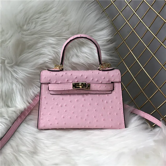2019 new genuine leather luxury design handbag Keyy ostrich grain cowhide women's bag Original leather shoulder diagonal package