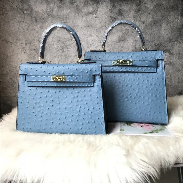 2019 new genuine leather luxury design handbag Keyy ostrich grain cowhide women's bag Original leather shoulder diagonal package