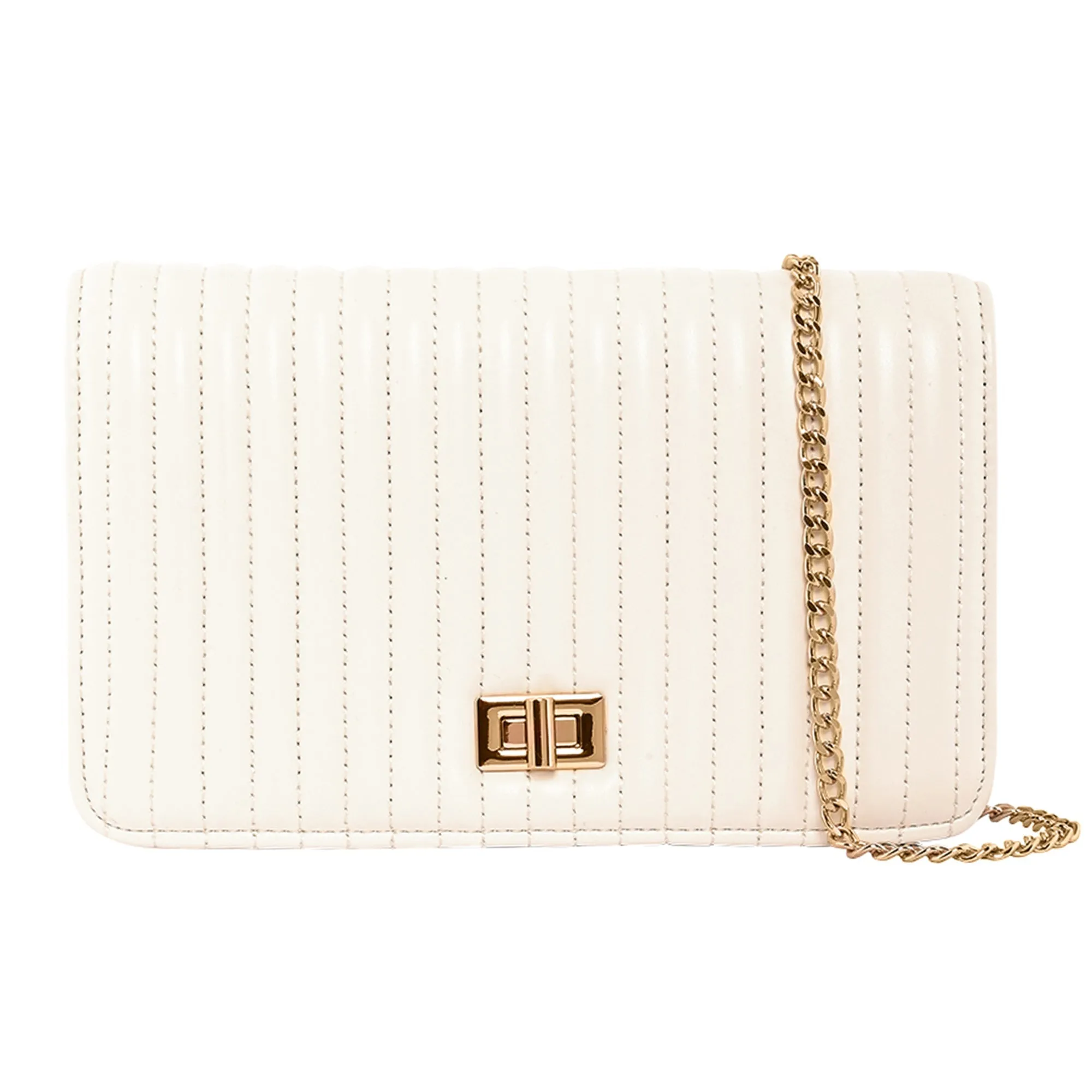 Accessorize London Women's Cream Quilted Chain Shoulder Bag