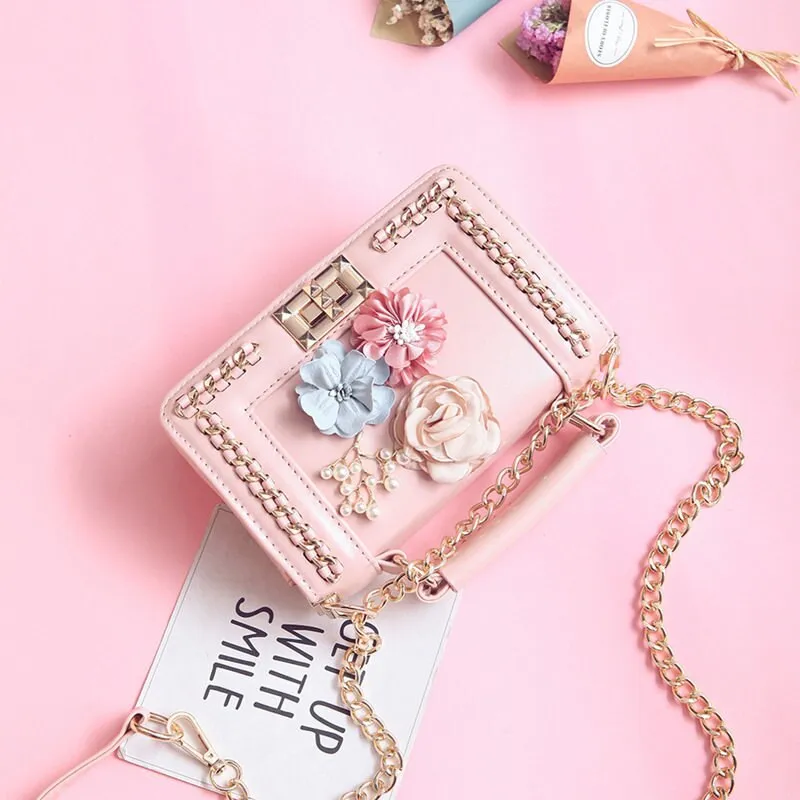 Amberler Fashion PU Leather Small Handbags Women Bags High Quality Ladies Shoulder Bag With Flower Casual Female Meseenger Bags