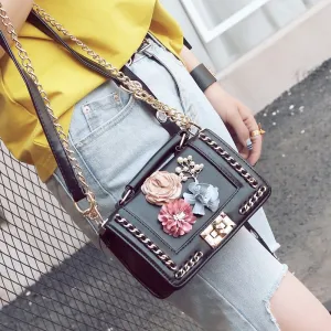 Amberler Fashion PU Leather Small Handbags Women Bags High Quality Ladies Shoulder Bag With Flower Casual Female Meseenger Bags