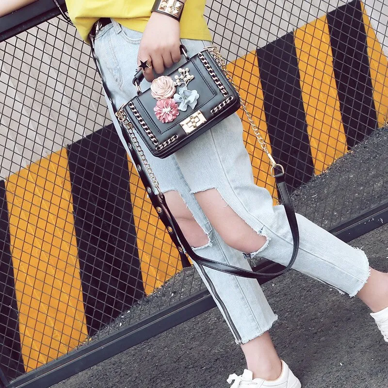 Amberler Fashion PU Leather Small Handbags Women Bags High Quality Ladies Shoulder Bag With Flower Casual Female Meseenger Bags
