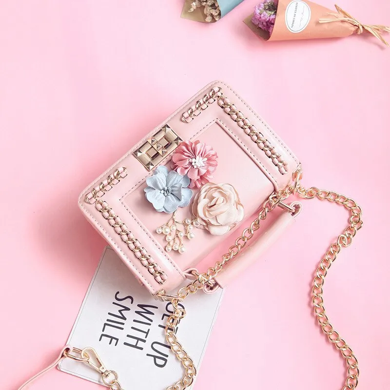 Amberler Fashion PU Leather Small Handbags Women Bags High Quality Ladies Shoulder Bag With Flower Casual Female Meseenger Bags