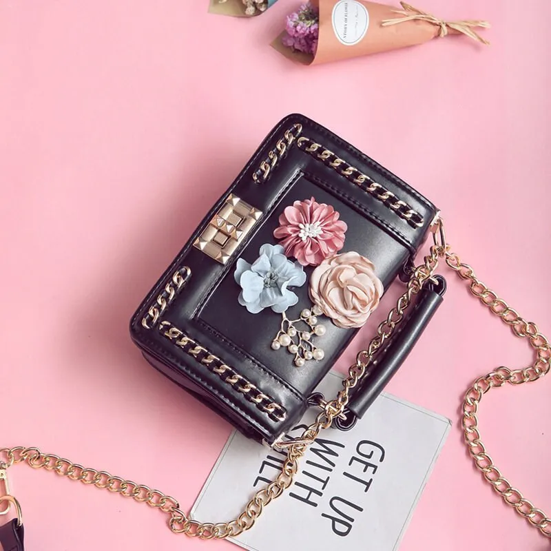Amberler Fashion PU Leather Small Handbags Women Bags High Quality Ladies Shoulder Bag With Flower Casual Female Meseenger Bags