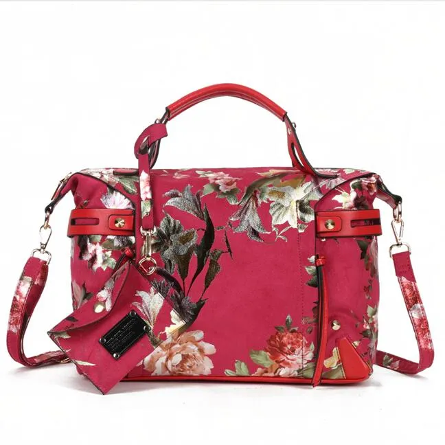 Arliwwi New Female Women Elegant Tote Handbags Synthetic Leather Flowers Shiny Large Cross Body Floral Bags For Lady PY05