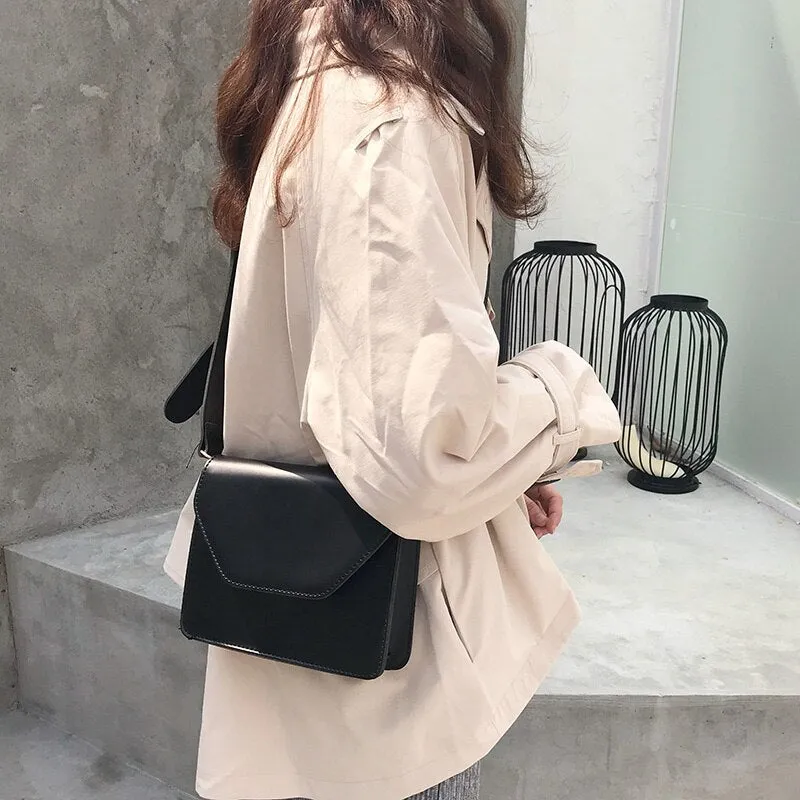 Back to College PU Leather Women' Shoulder Bags Wide Shoulder Strap Flap Shopper Bag Casual Retro Black Khaki Green Ladies Messenger Bags ZD1639