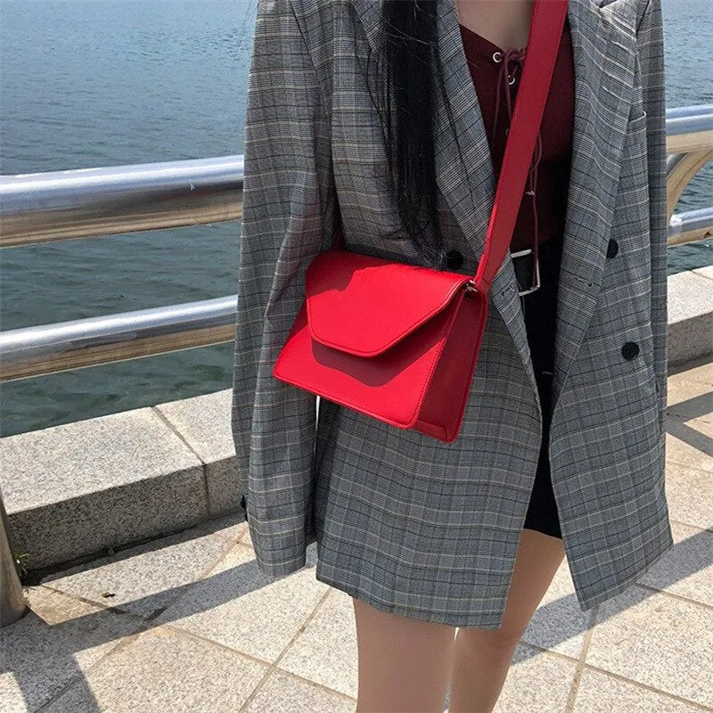 Back to College PU Leather Women' Shoulder Bags Wide Shoulder Strap Flap Shopper Bag Casual Retro Black Khaki Green Ladies Messenger Bags ZD1639