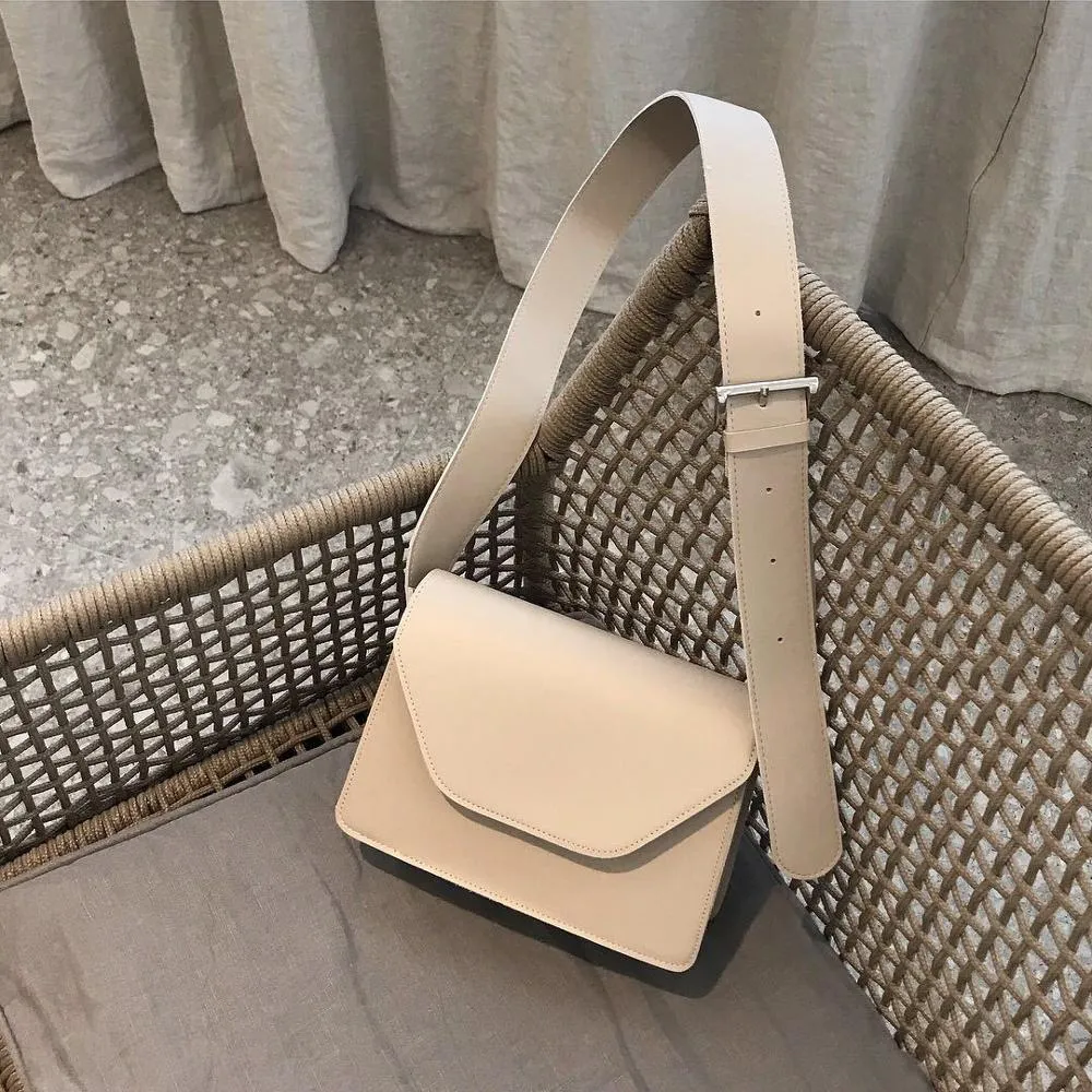 Back to College PU Leather Women' Shoulder Bags Wide Shoulder Strap Flap Shopper Bag Casual Retro Black Khaki Green Ladies Messenger Bags ZD1639