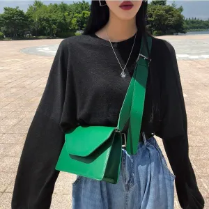 Back to College PU Leather Women' Shoulder Bags Wide Shoulder Strap Flap Shopper Bag Casual Retro Black Khaki Green Ladies Messenger Bags ZD1639