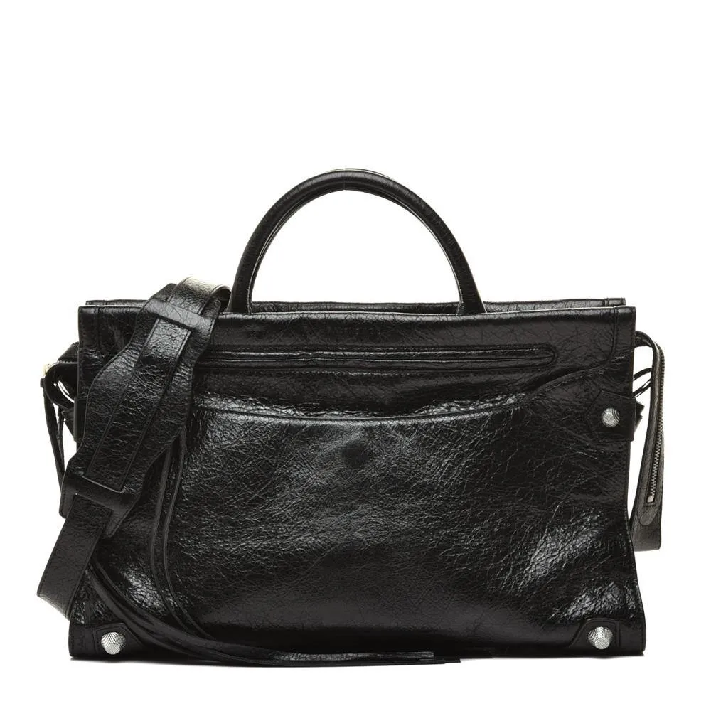 Balenciaga Black Leather Giant Silver Hardware Mute City Small Tote Bag