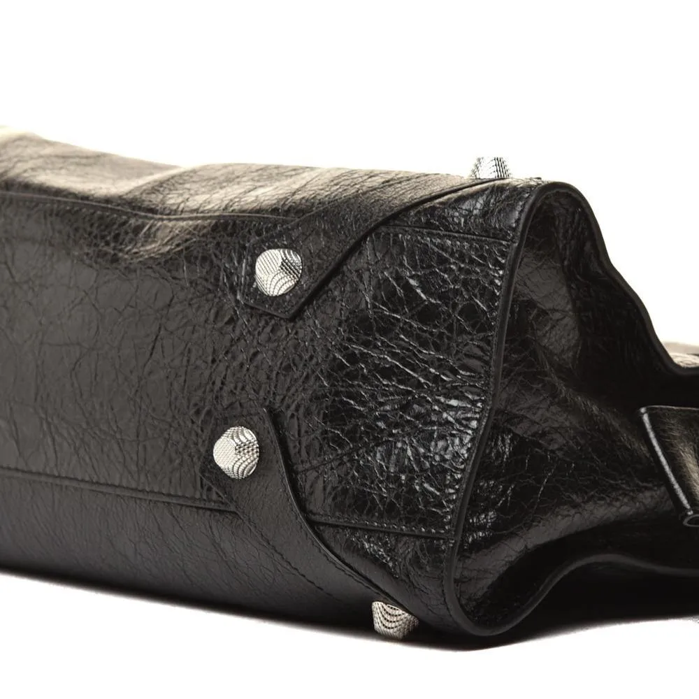 Balenciaga Black Leather Giant Silver Hardware Mute City Small Tote Bag