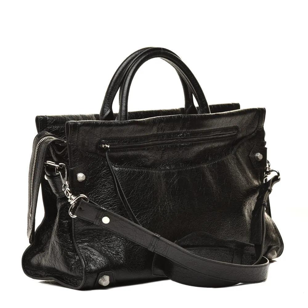 Balenciaga Black Leather Giant Silver Hardware Mute City Small Tote Bag
