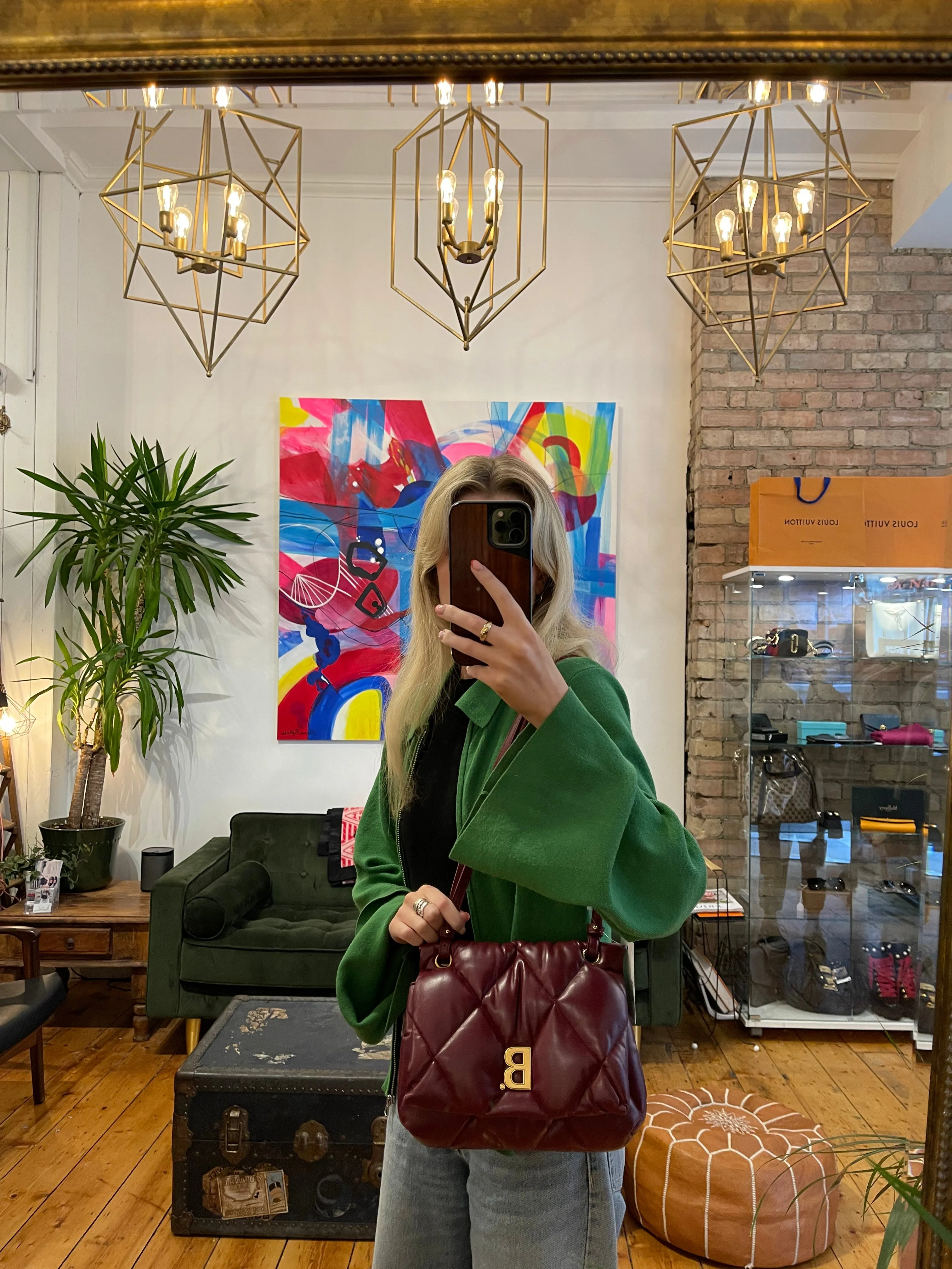 Balenciaga Burgundy Quilted Leather Touch Shoulder Bag
