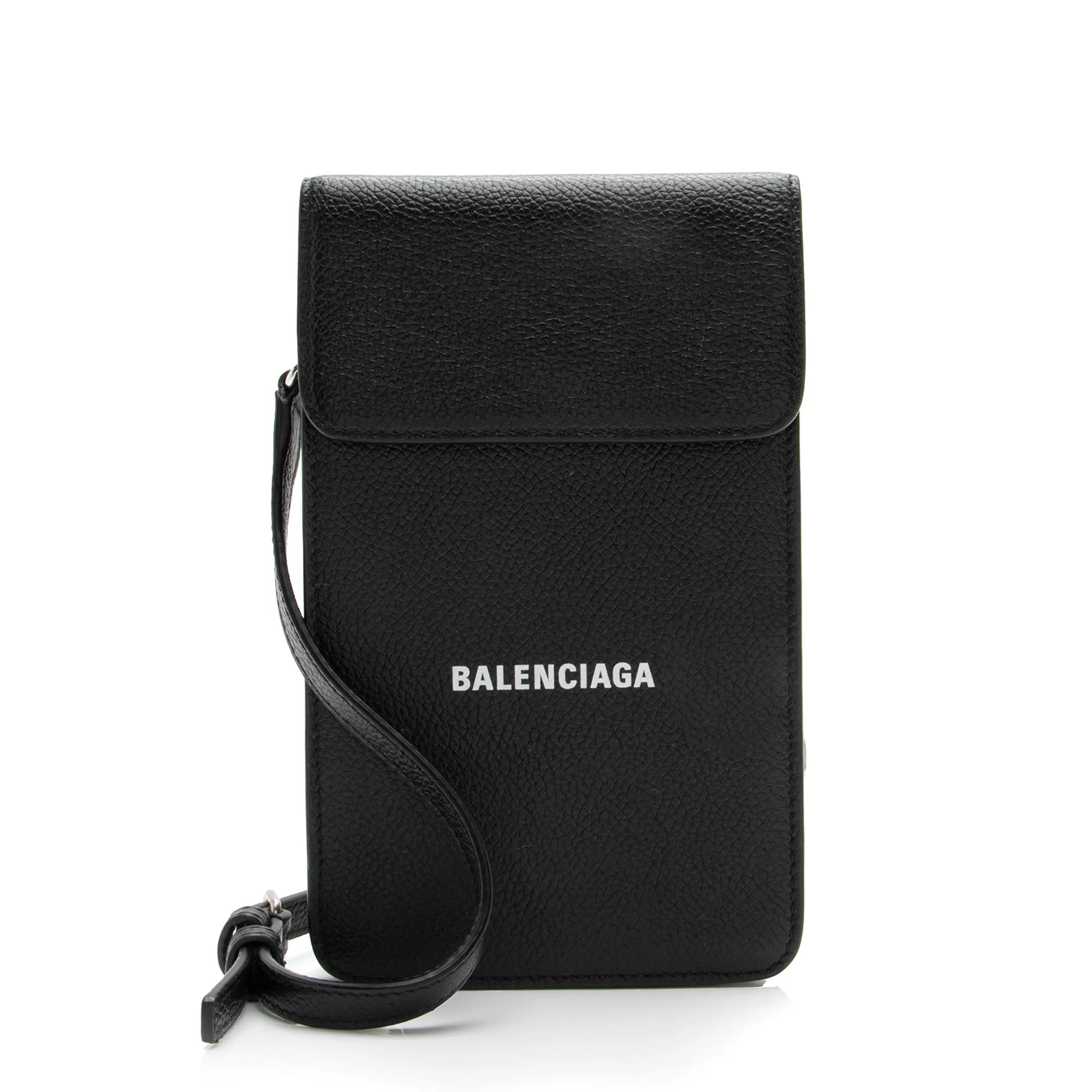 Balenciaga Grained Calfskin Logo Cash Phone Card Holder Flap Bag (SHF-23466)