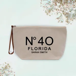 Birthday Celebration Personalized Gift Makeup Cosmetic Pouch Bag Number Name and State 40th 50th for Her Custom Birthday Gift (BDT1033)