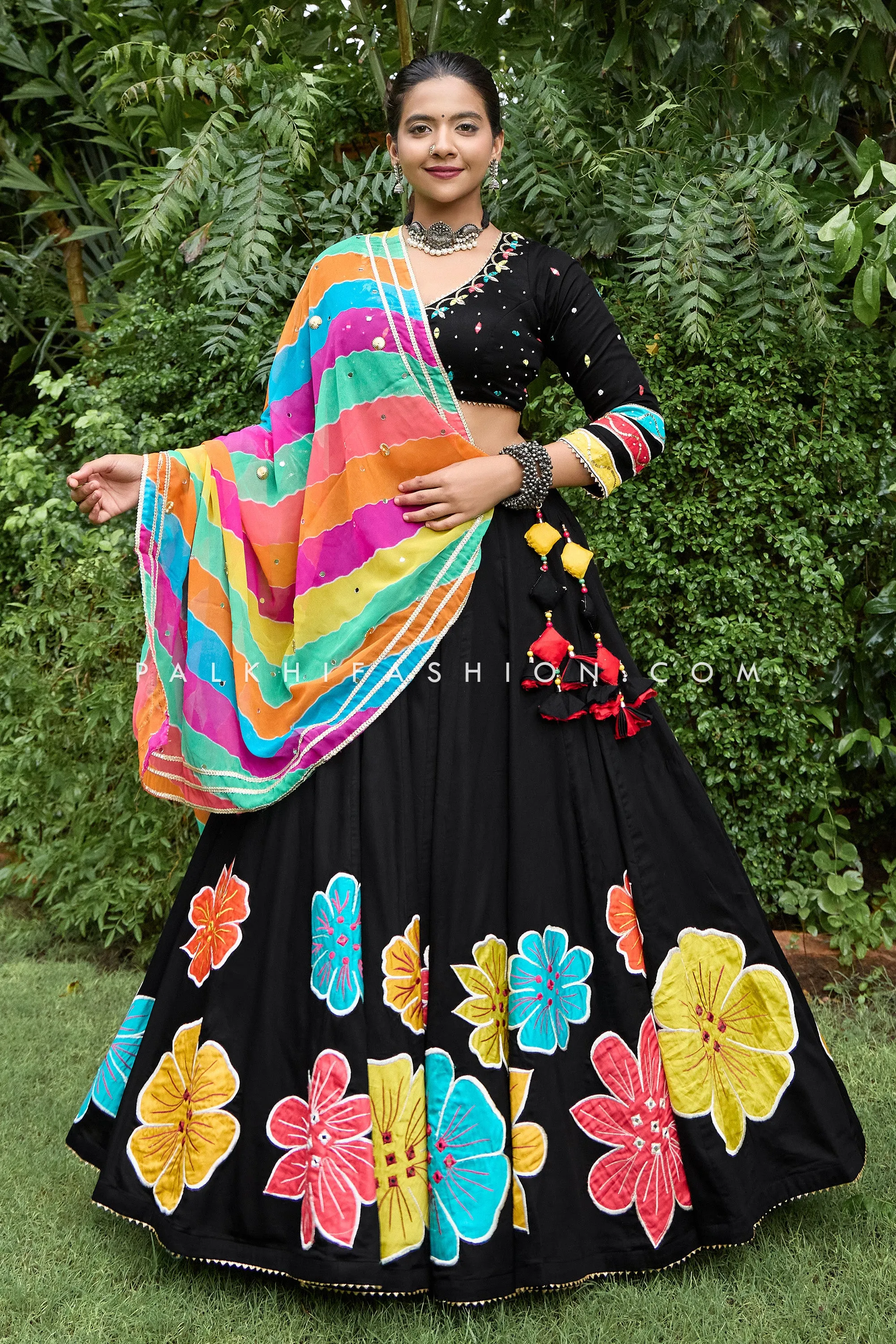 Black Elegance: Multicolor Motif Designer Chaniya Choli
