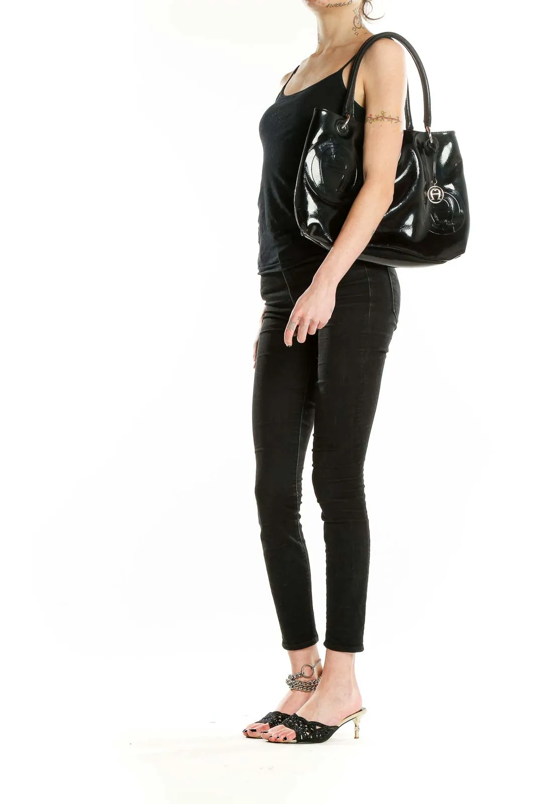 Black Patent Leather Tote Bag