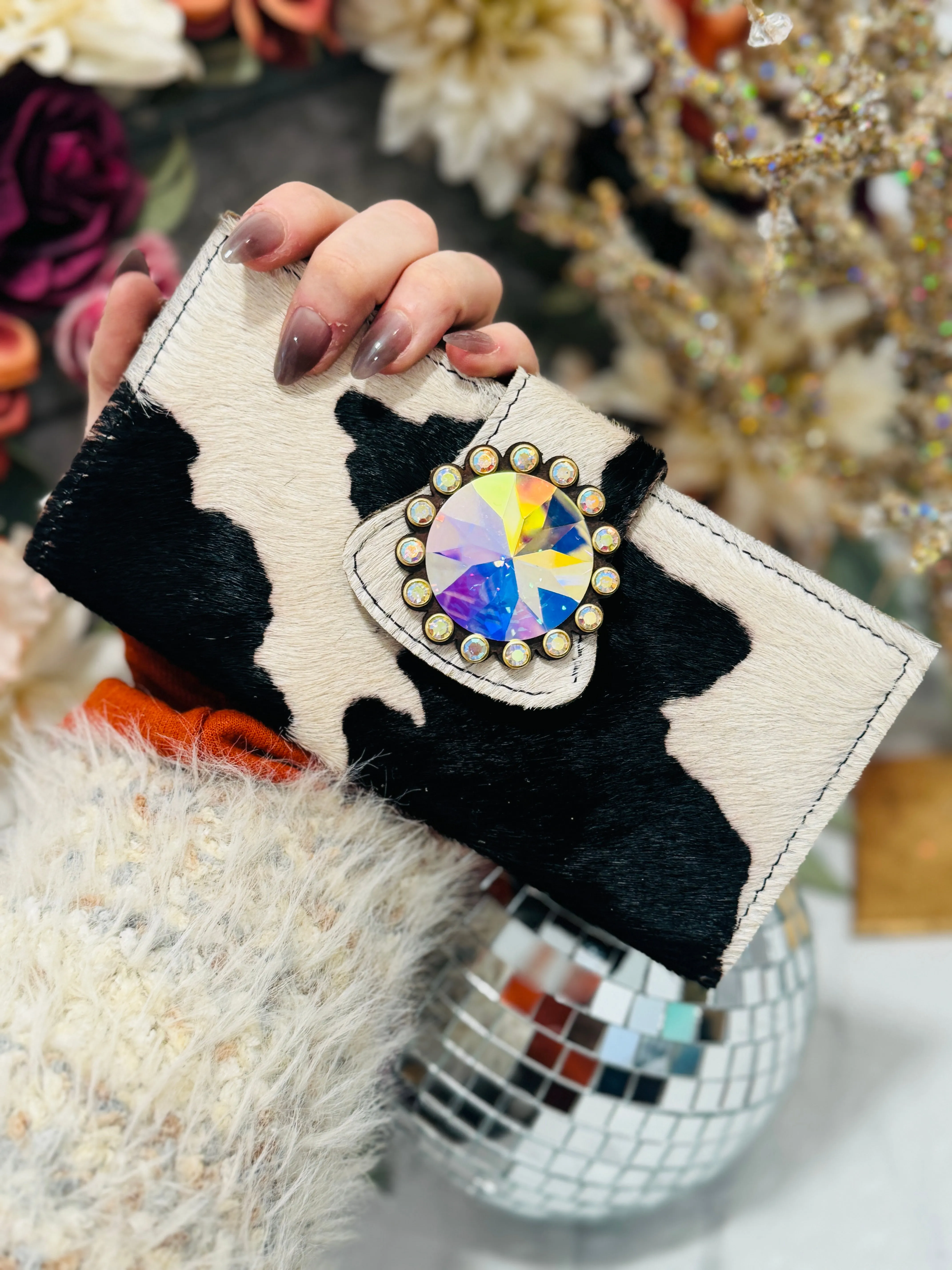 Cattle Spotted Crystal Concho Small Wallet Clutch