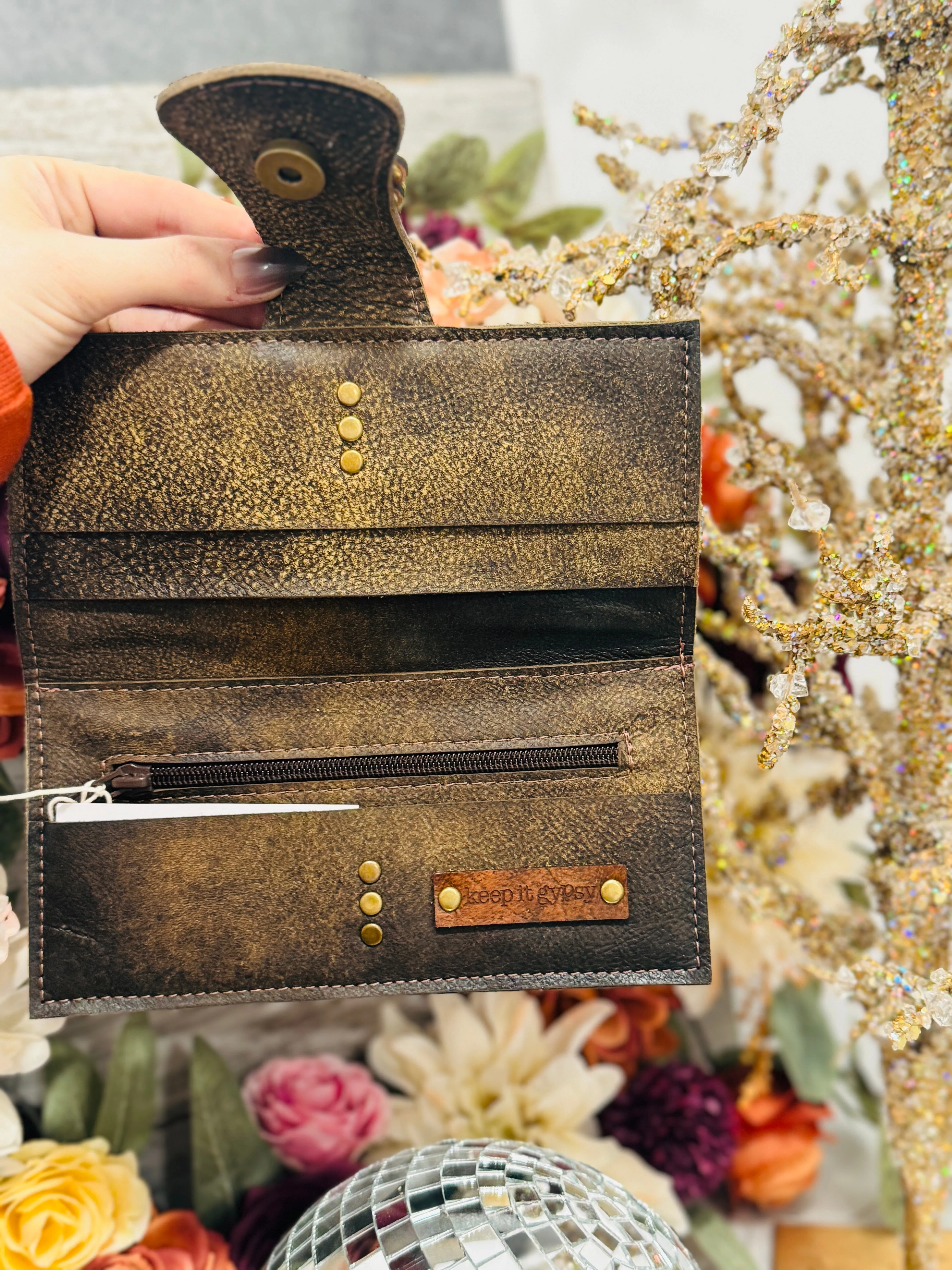 Cattle Spotted Crystal Concho Small Wallet Clutch