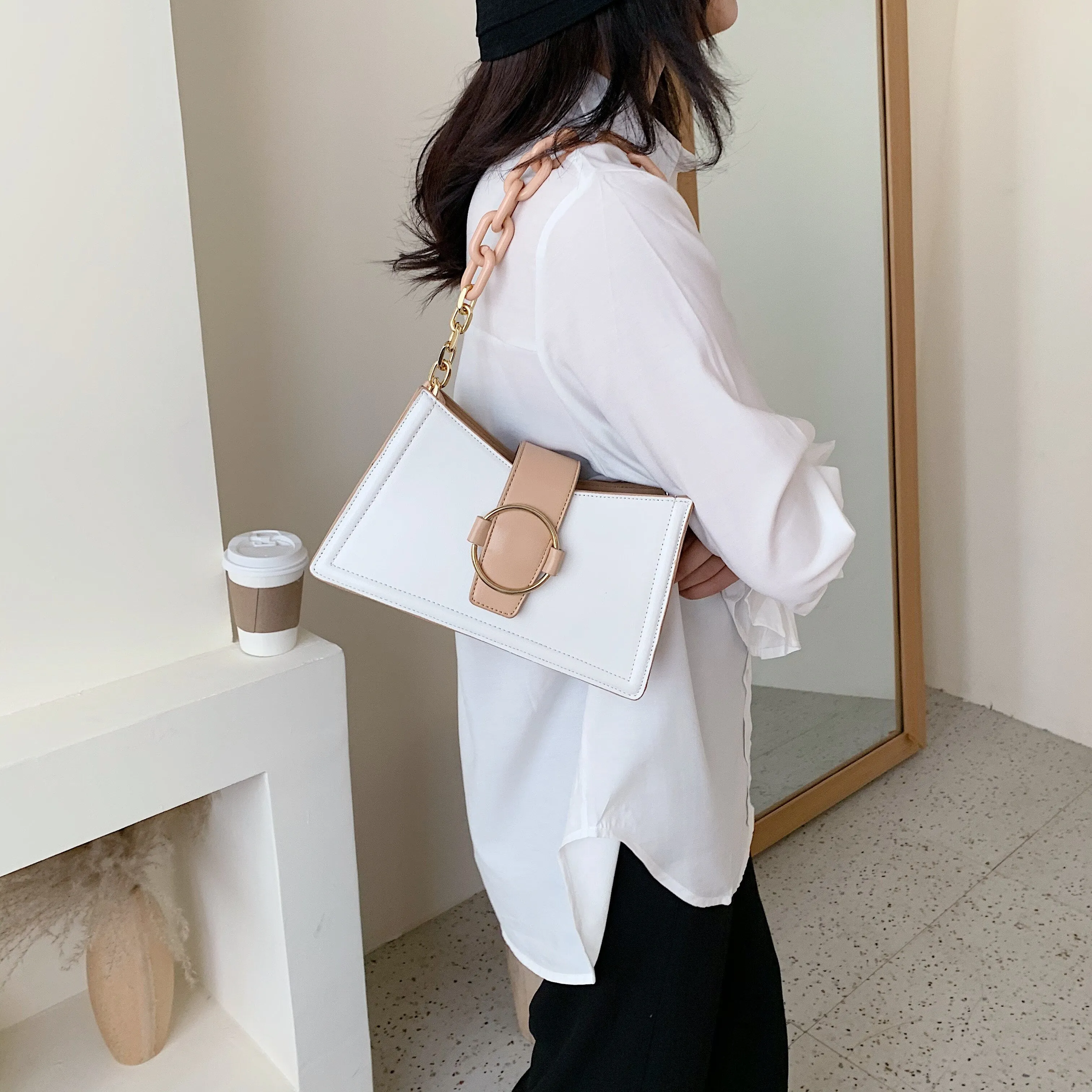 Chain Design PU Leather Crossbody Bags For Women 2021 Fashion Shoulder Simple Bag Lady Travel Handbags and Purses