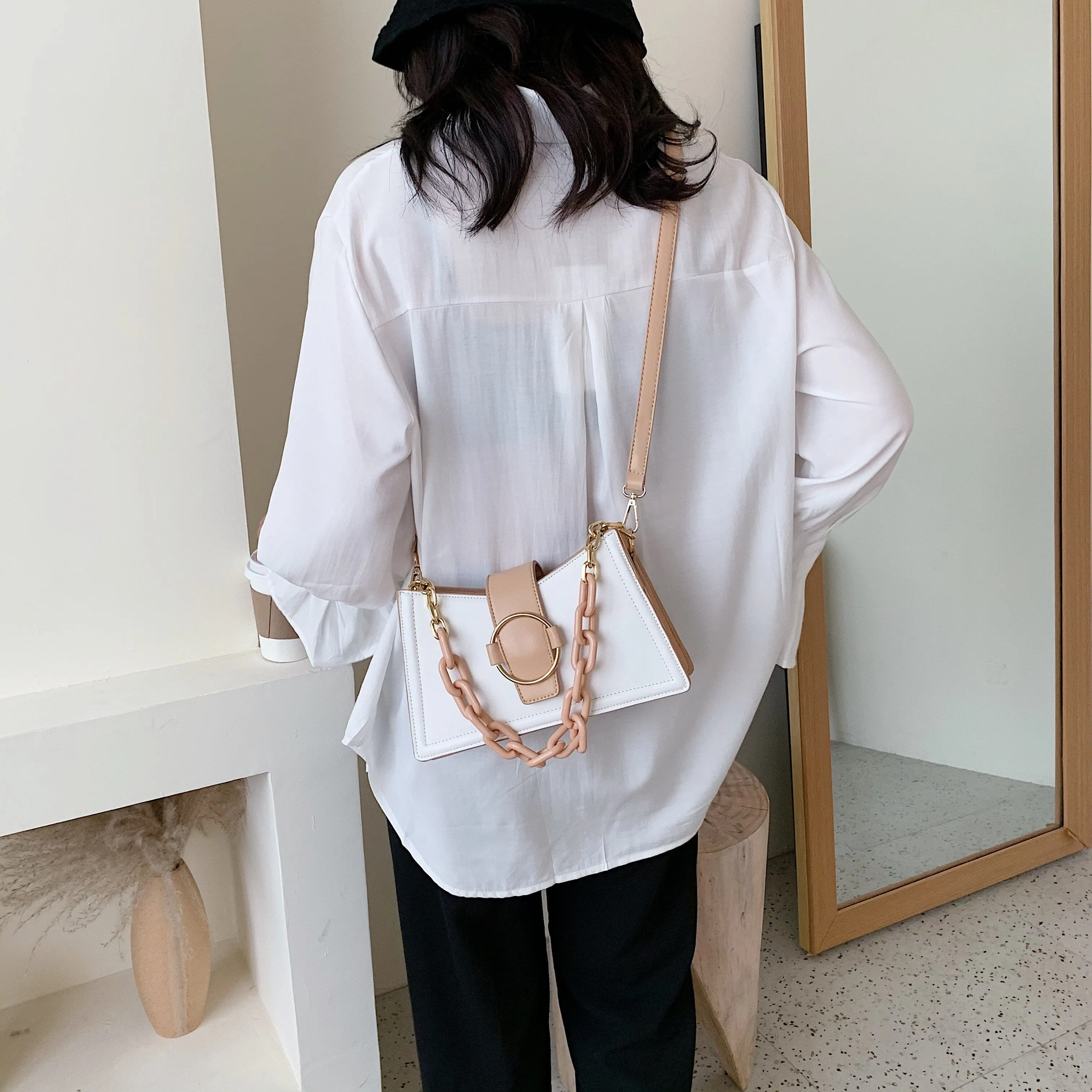 Chain Design PU Leather Crossbody Bags For Women 2021 Fashion Shoulder Simple Bag Lady Travel Handbags and Purses