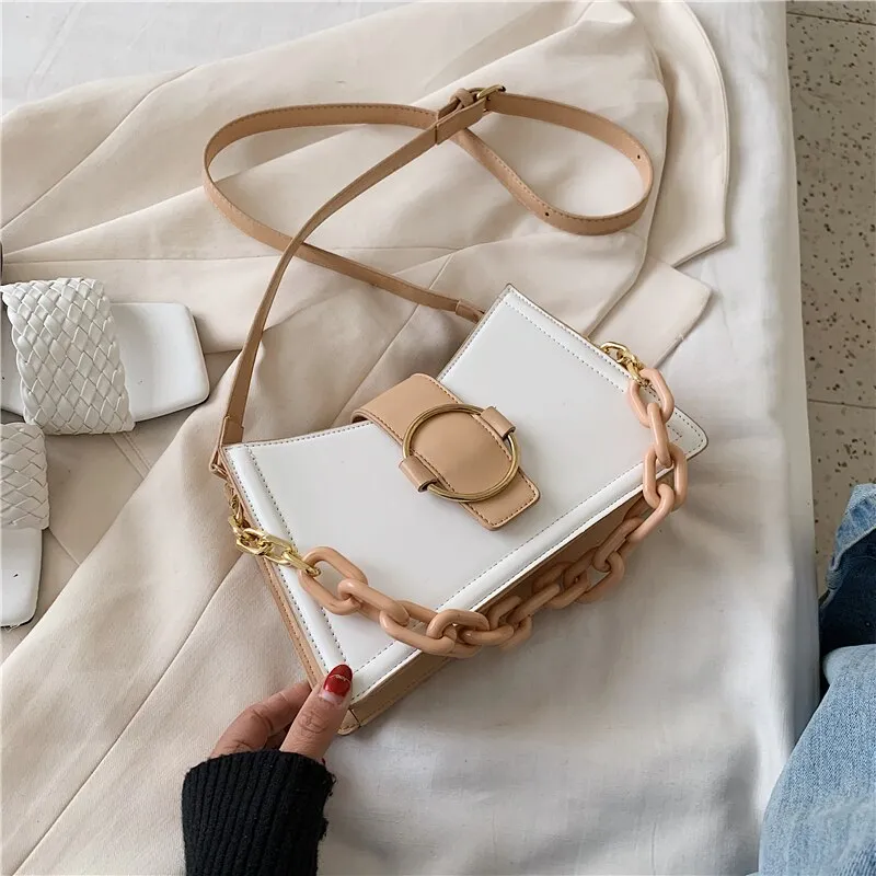 Chain Design PU Leather Crossbody Bags For Women 2021 Fashion Shoulder Simple Bag Lady Travel Handbags and Purses