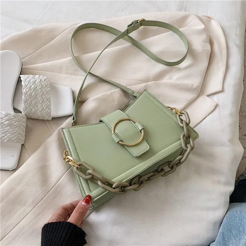 Chain Design PU Leather Crossbody Bags For Women 2021 Fashion Shoulder Simple Bag Lady Travel Handbags and Purses
